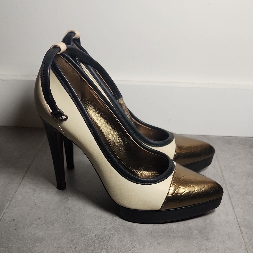 Lanvin Black, Gold, and Cream Heels